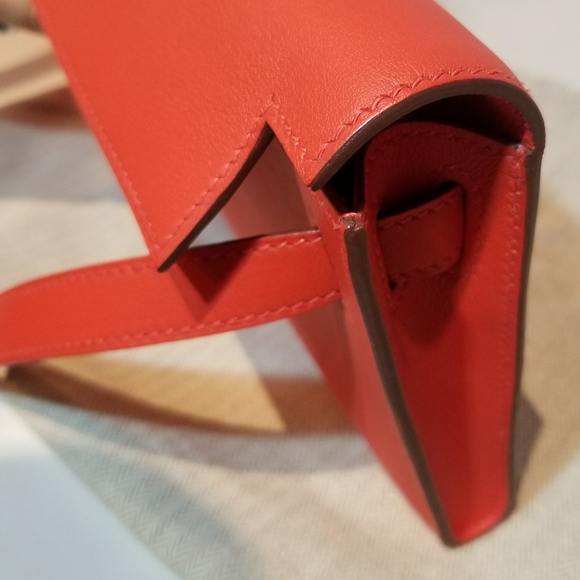 100% Authentic RED Hermes Kelly Cut Clutch Bag - Picture 11 of 16